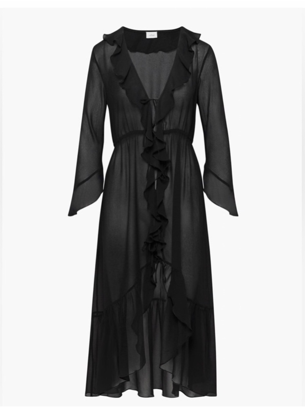 Wilfred Black Ruffle-Trim Sheer Midi Dress